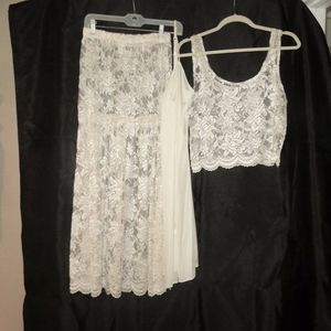 Off White Lace Top & Skirt